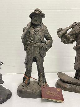 Lot Of 3 Resin Michael Garman Bronzetone Western Themed Sculptures