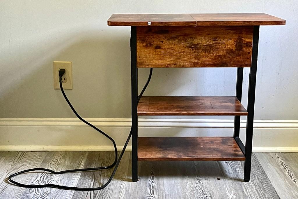 Walnut Side Table With Charging Ports