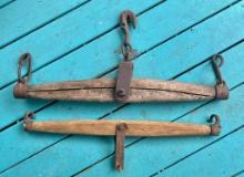 Ox Yoke with Cast Iron Hooks (Two in Lot)