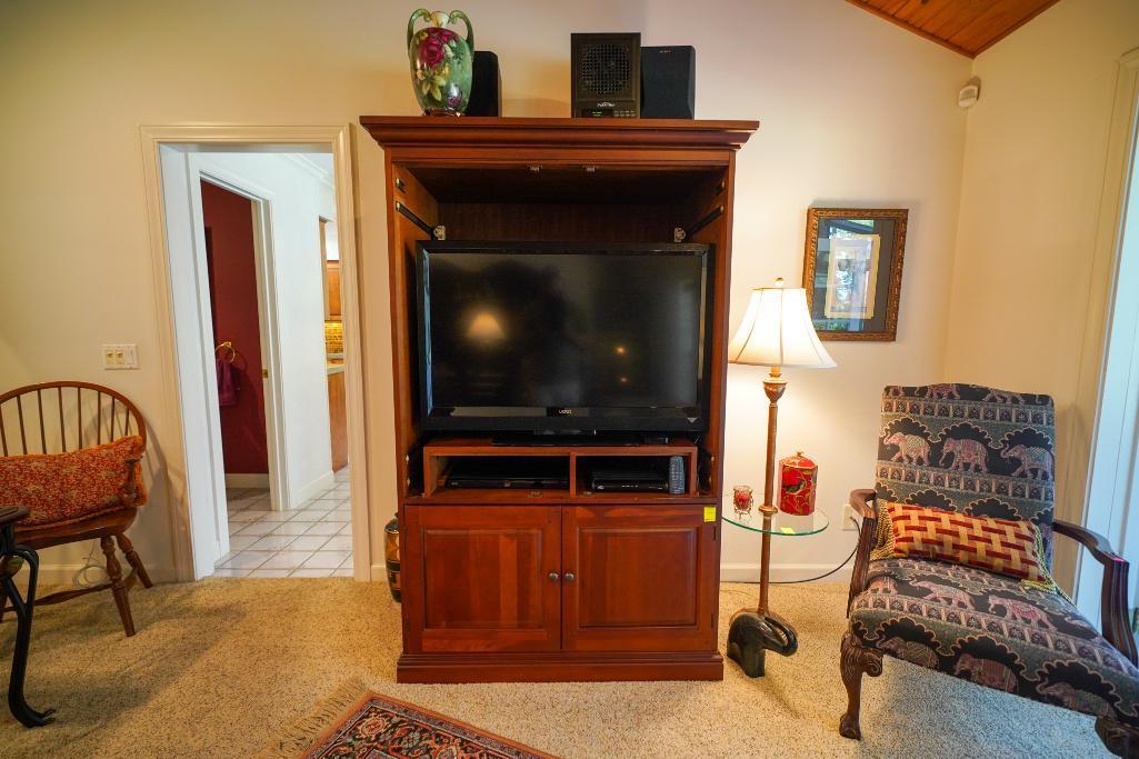 Entertainment Center With Sony Stereo System, And Blu Ray Player,CDs and DVDs