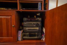 Entertainment Center With Sony Stereo System, And Blu Ray Player,CDs and DVDs