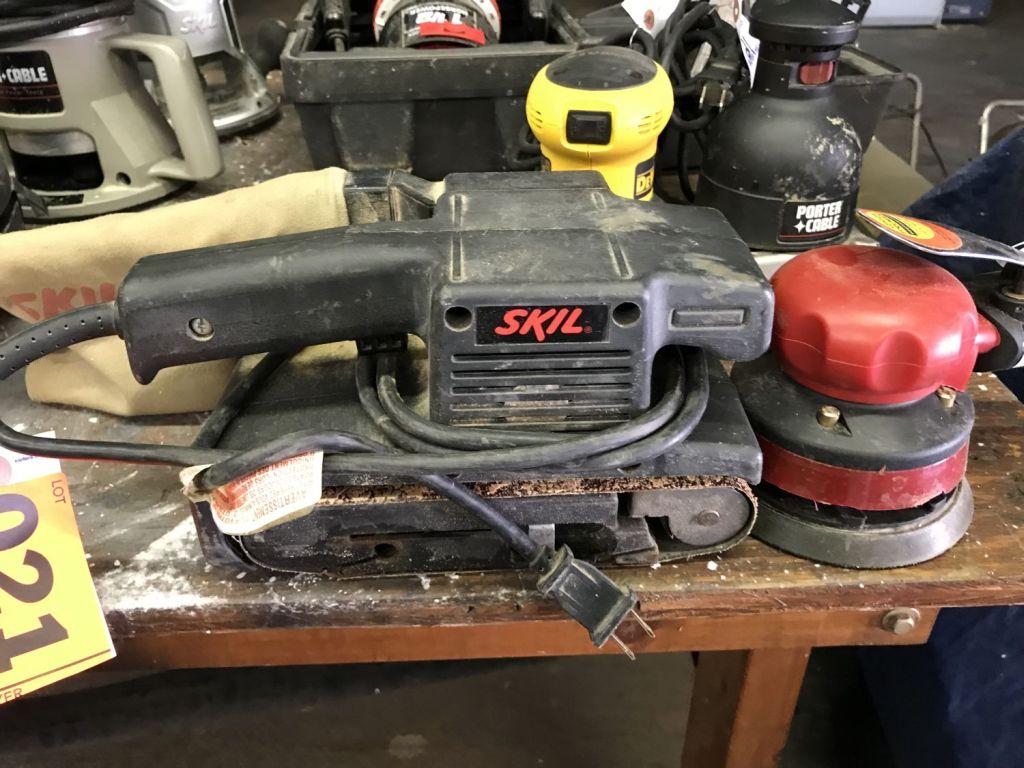 Porter Cable palm sander; DeWalt palm sander; Skil belt sander; Central Pne