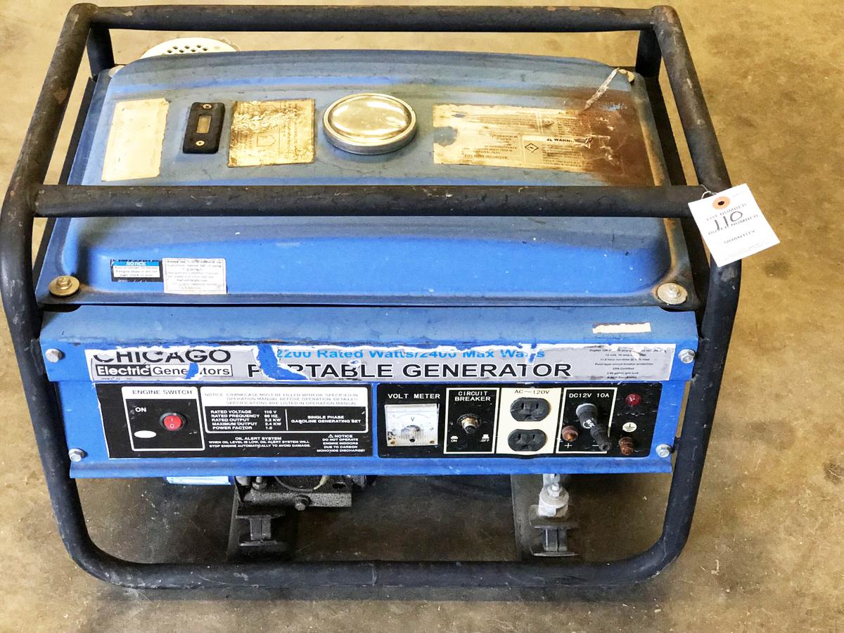 Chicago generator, 2200 watts, 2400 peak watts, AC-120V/10A plugs, 12V-DC, single phase, Jiangdong 5