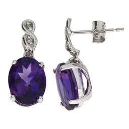 3.50ct Amethyst and 0.02ct Diamond dangle earrings in 10kt White Gold. Diamonds are I-J color, round