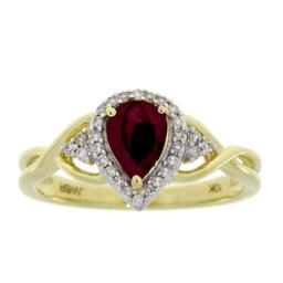 0.75ct Ruby and 0.13ct Diamond ring in 10kt Yellow Gold. Ring size 7. Diamonds are H-I color, round,