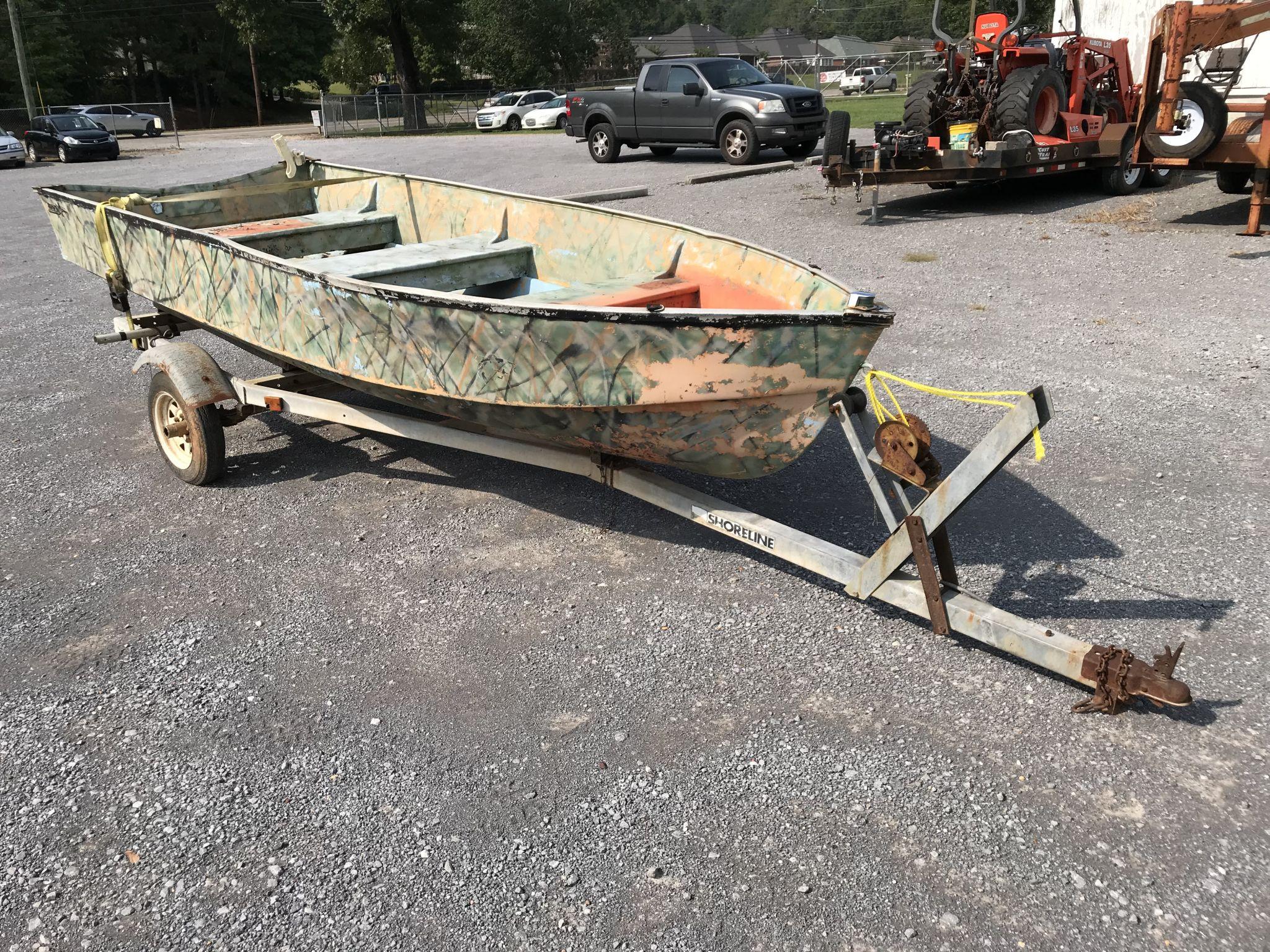 Allstar 15' fiberglass boat with Shoreline trailer, no plates, no HIN/VIN, no prior registration is 