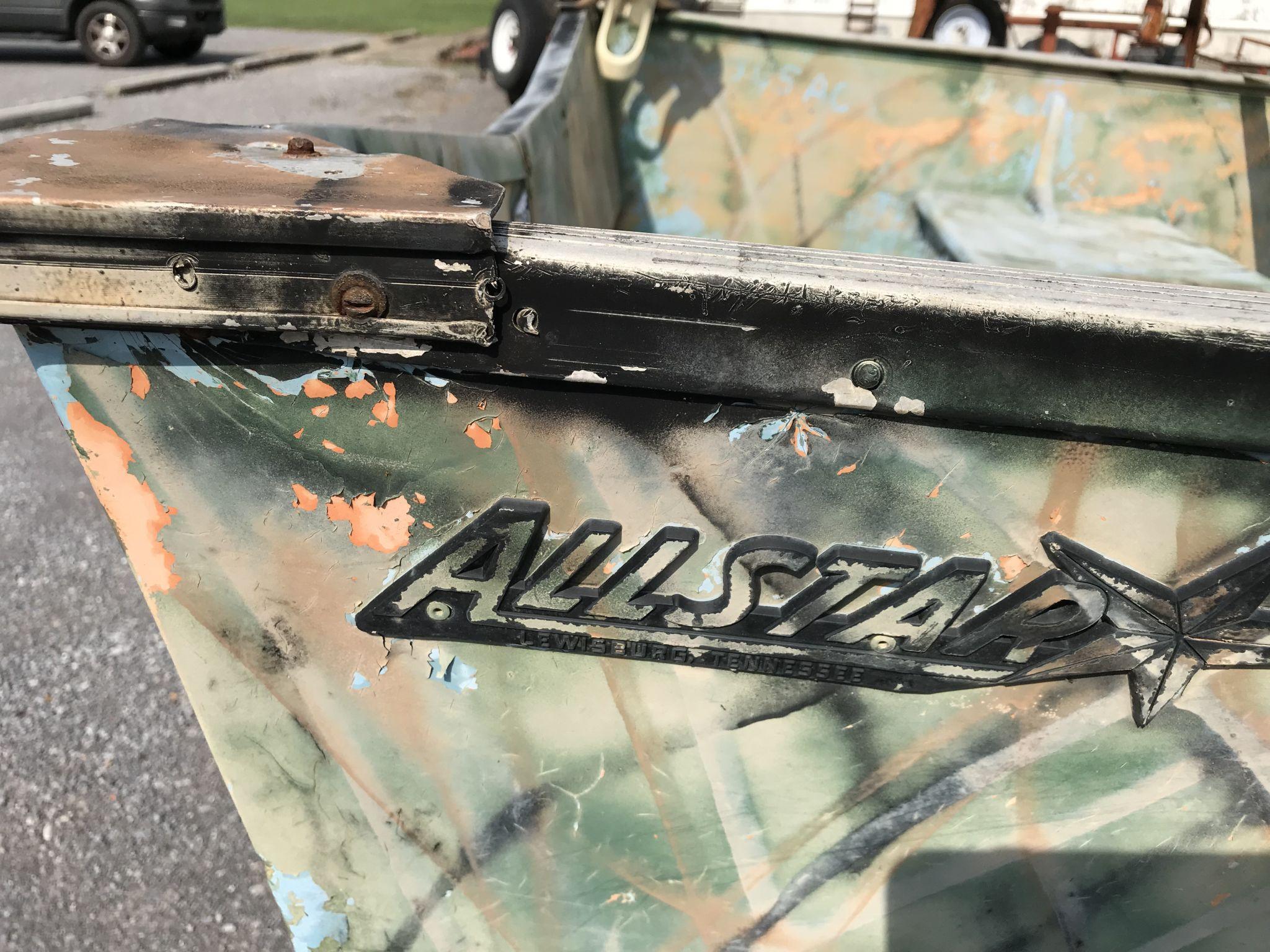 Allstar 15' fiberglass boat with Shoreline trailer, no plates, no HIN/VIN, no prior registration is 