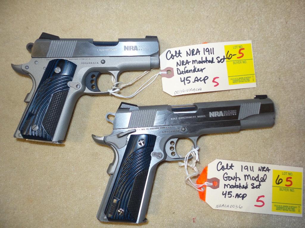 TWO COLT MATCHED SET: NRA EDITIONS GOVERNMENT MODEL & DEFENDER MODEL 45ACP