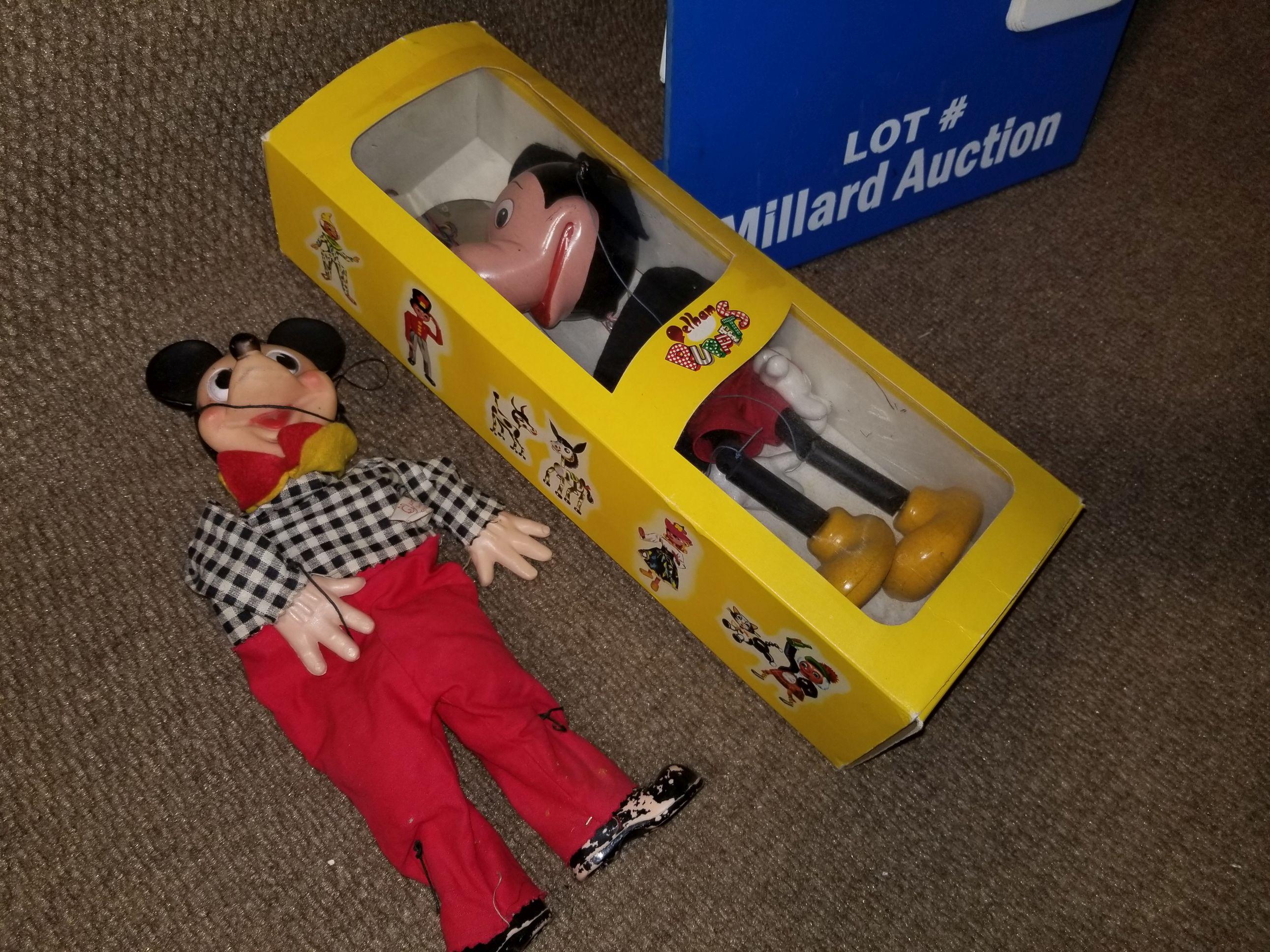 Two Mickey Mouse Marionette Puppets. The Pelhpam in the box & a Gund