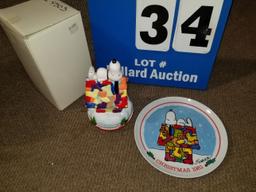 Snoopy Schmid music box and matching plate.  Christmas 1981