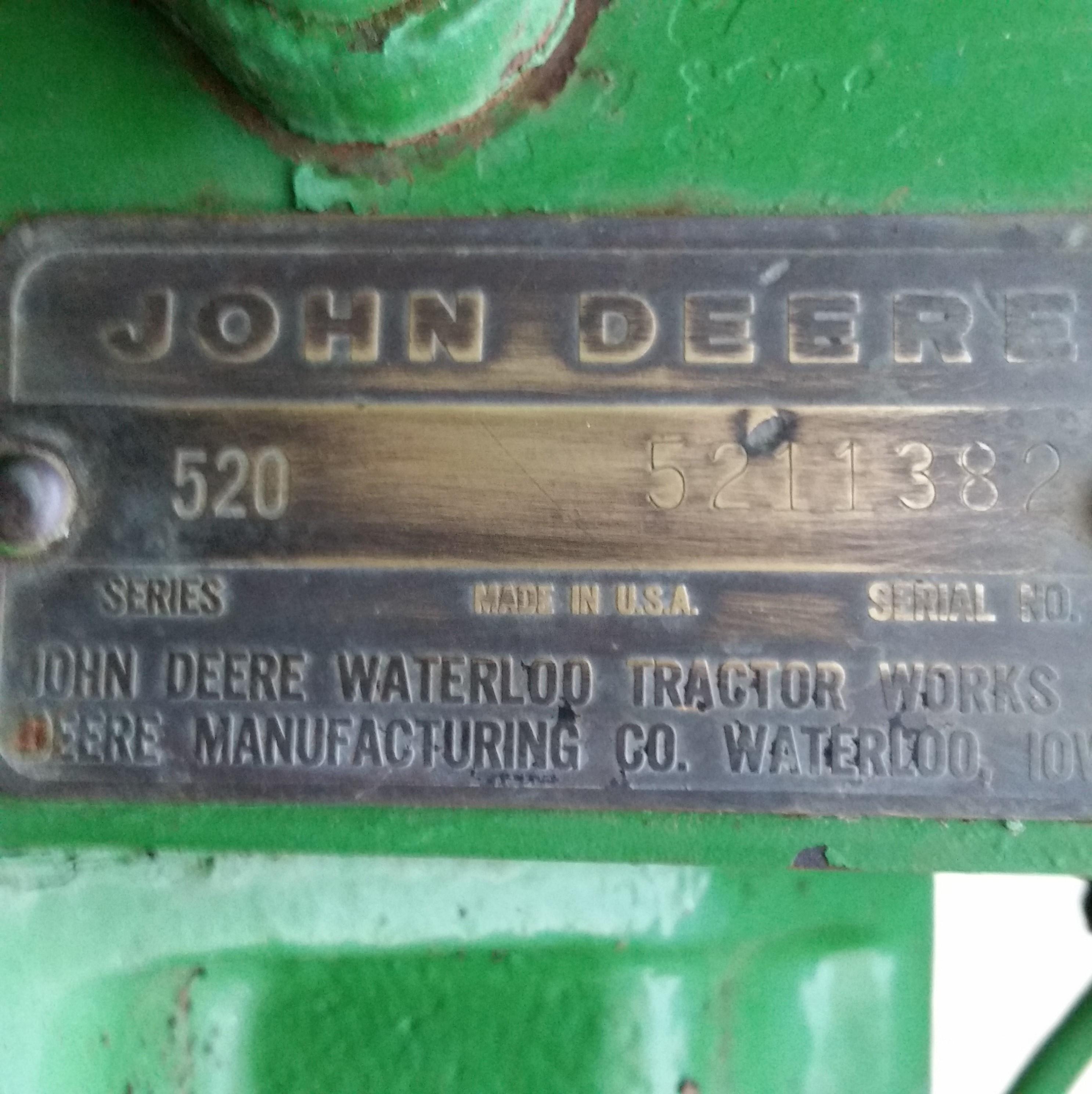 JOHN DEERE 520, 5211382, 1958, LAST YEAR OF PRODUCTION, 38 HP GAS, 6 SPD TRANS,