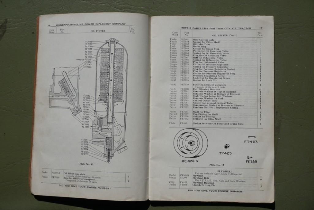 Two Repair parts list for Twin City tractor