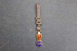 Original J I Case Trashing Machine Co Porcelain Eagle Watch Fob & Original Strap