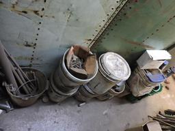 Lot buckets pipe fittings, stock and misc