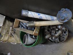 Lot buckets pipe fittings, stock and misc