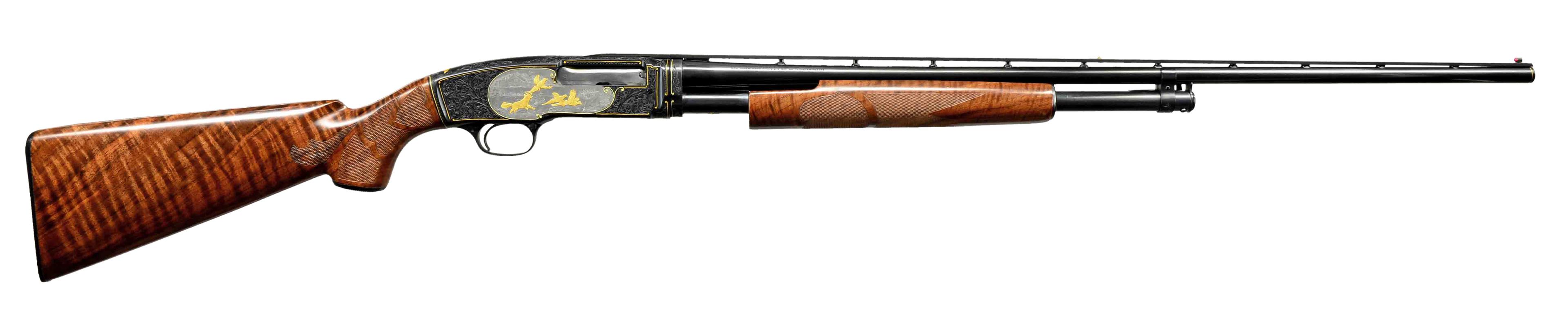 ANGELO BEE GOLD INLAID WINCHESTER 42 PUMP SHOTGUN.