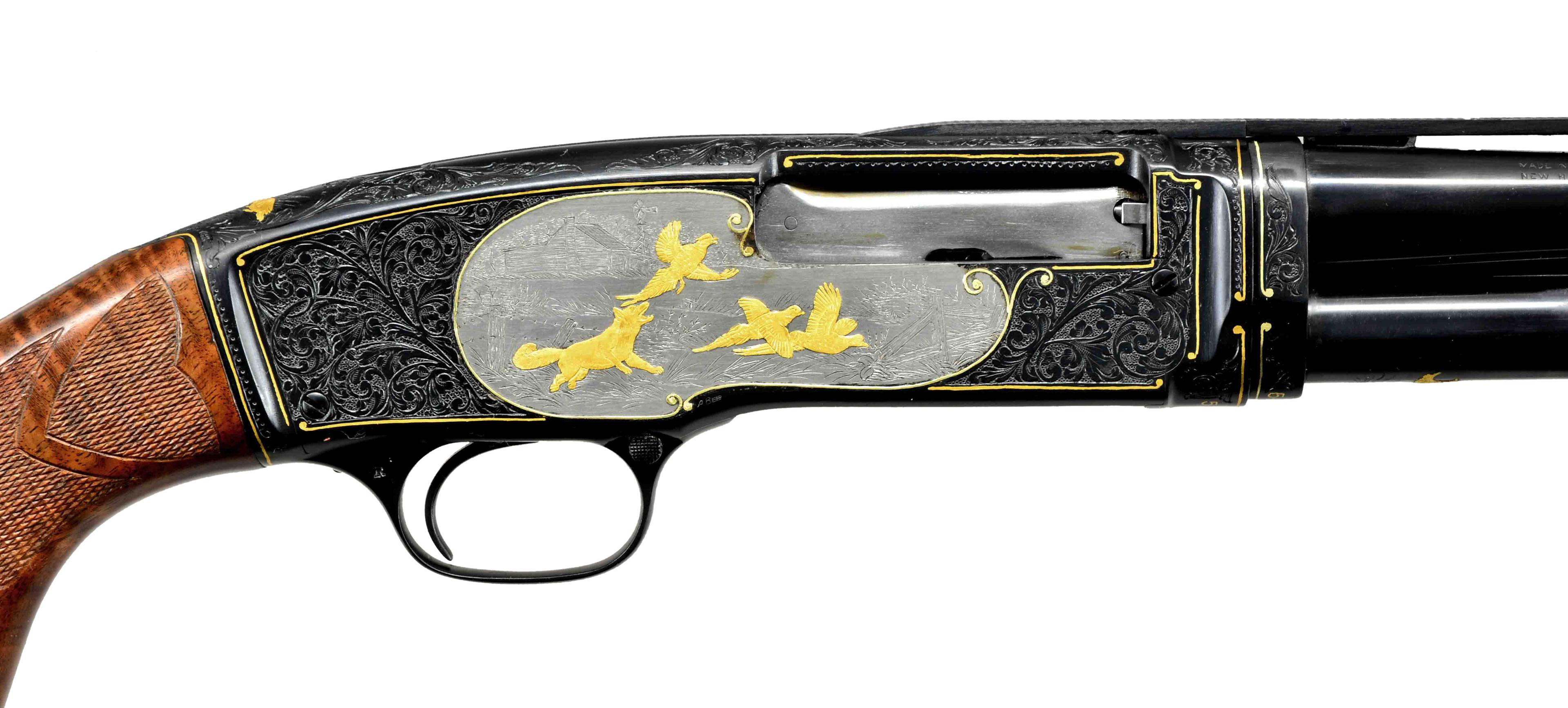 ANGELO BEE GOLD INLAID WINCHESTER 42 PUMP SHOTGUN.