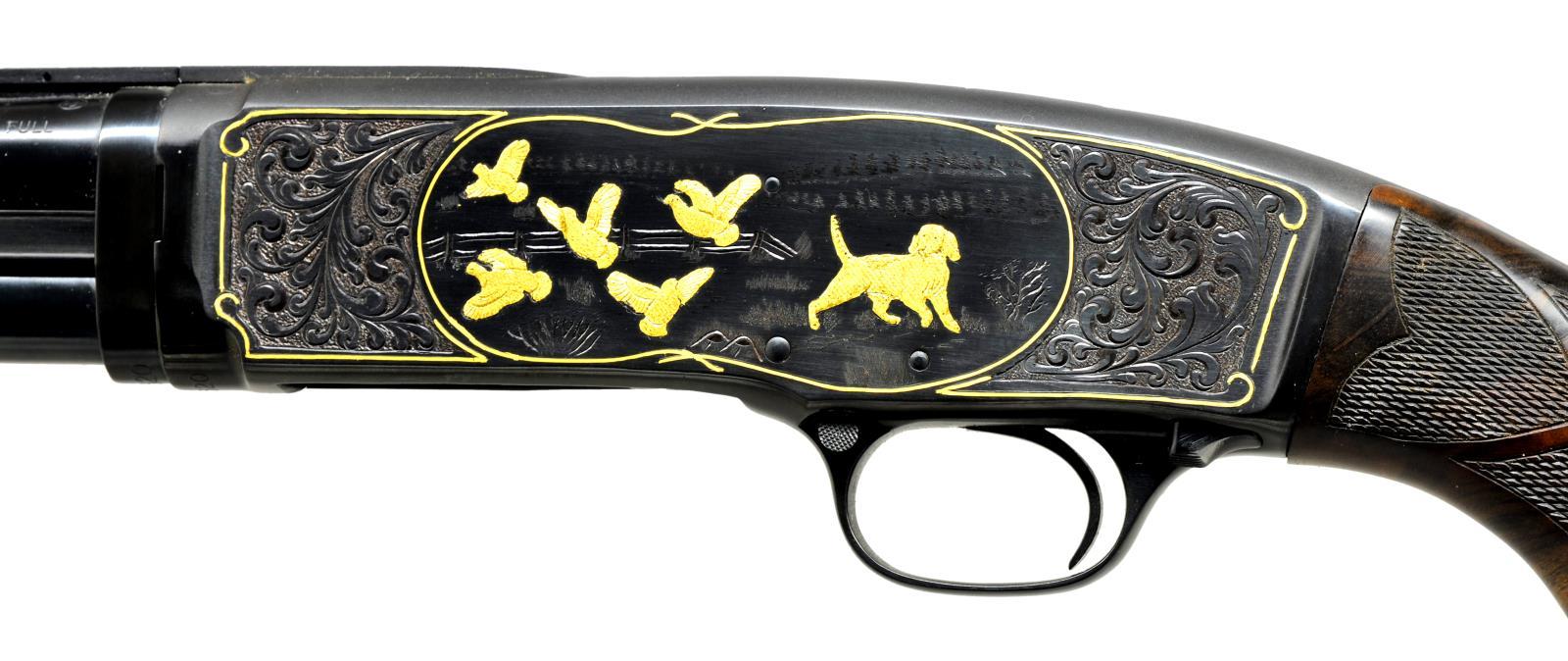 WINCHESTER MODEL 42 CUSTOM ENGRAVED PUMP SHOTGUN.