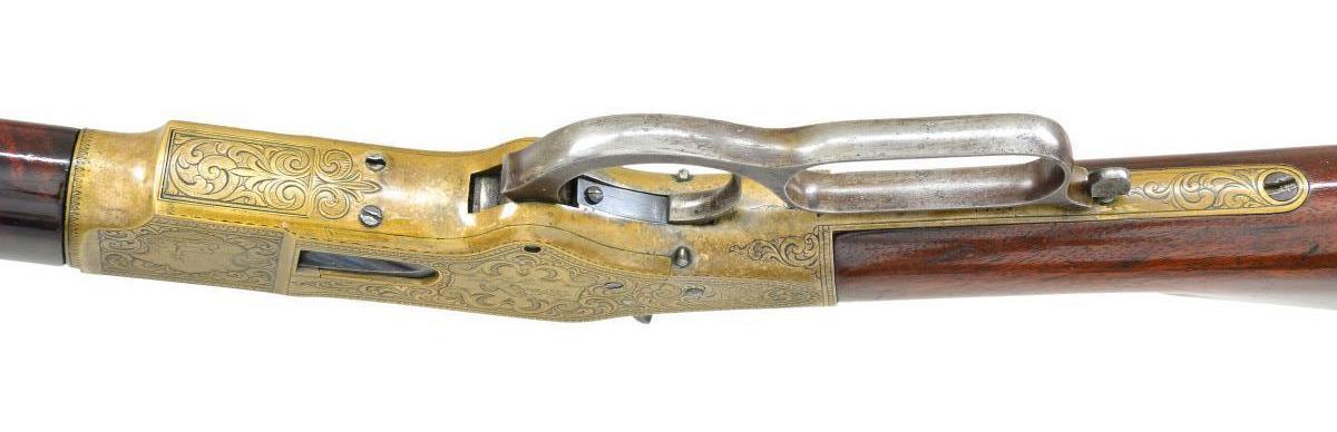 ENGRAVED WINCHESTER 1866 LEVER ACTION RIFLE.