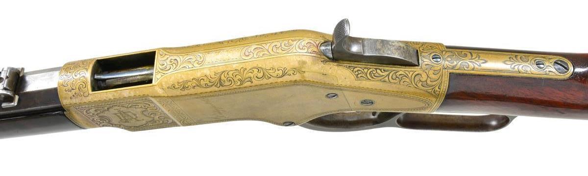 ENGRAVED WINCHESTER 1866 LEVER ACTION RIFLE.