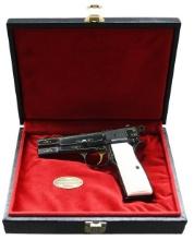 CASED GOLD INLAID BROWNING HI-POWER SEMI-AUTOMATIC