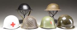 6 MILITARY HELMETS.