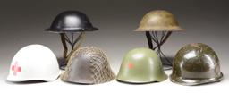 6 MILITARY HELMETS.