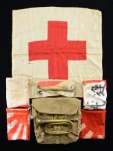 WWII JAPANESE FLAGS, KNAPSACK, & BUGLE.