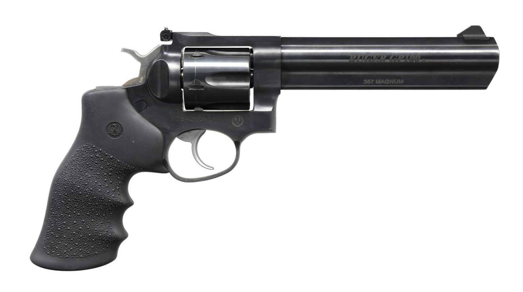 RUGER BLUED MODEL GP100 DA REVOLVER.