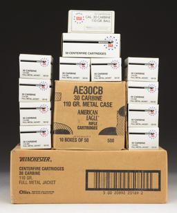 2 CASES & 12 BOXES (2,100 RDS.) 30 CARBINE AMMO.