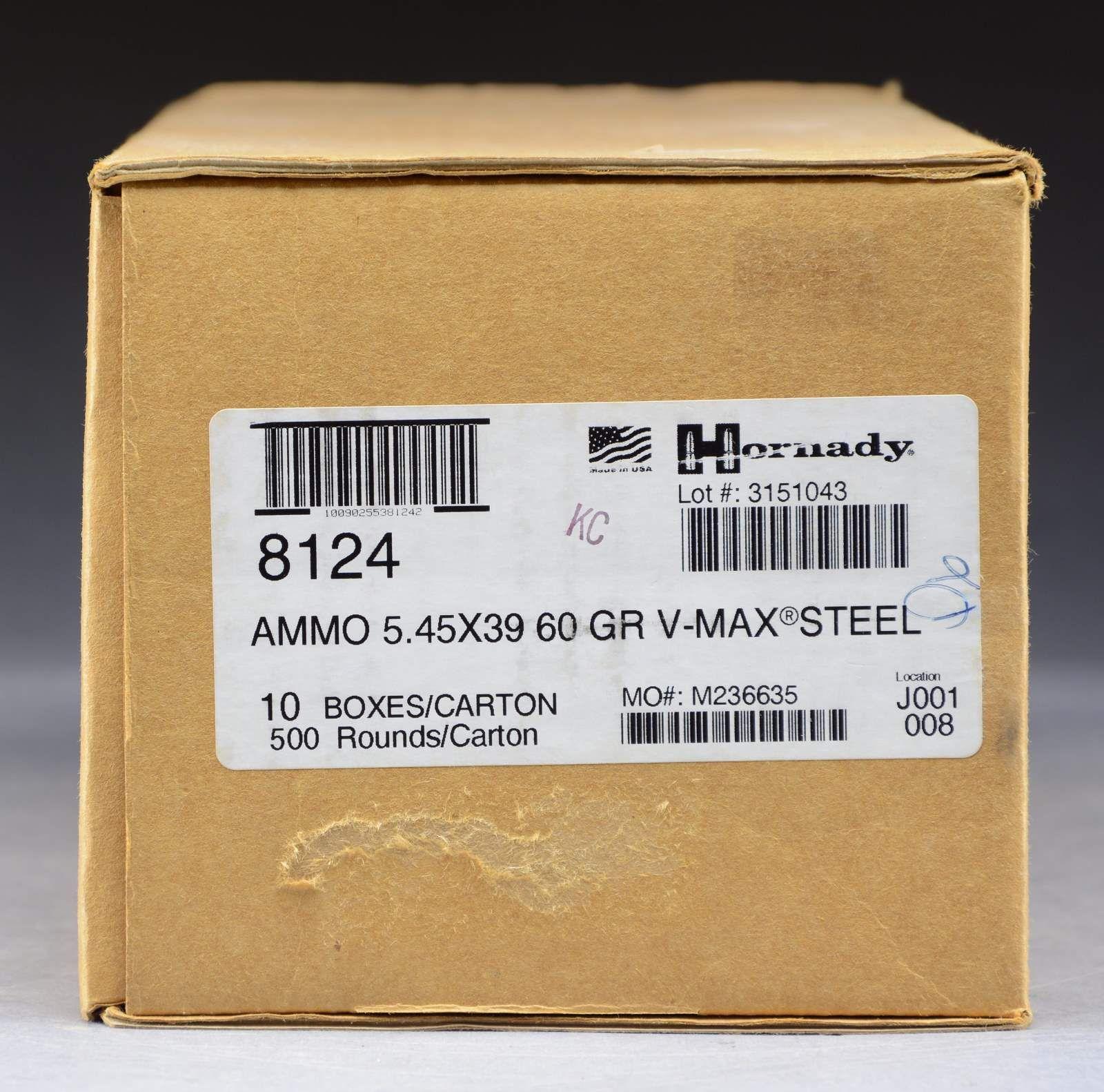 1 SEALED CASE (500 RDS.) HORNADY 5.45X39 60 GR.