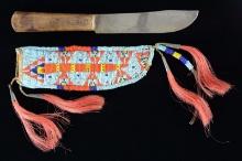 NATIVE AMERICAN BEADED KNIFE & SHEATH.