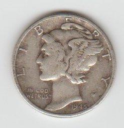 1945P SILVER MERCURY DIME