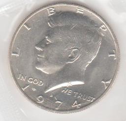 1974D UNC. KENNEDY HALF DOLAR IN MINT CELLO