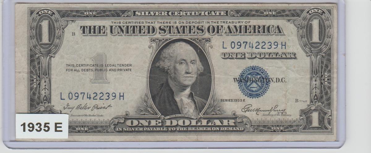 1935E U.S. $1.00 NO MOTTO SILVER CERTIFICATE