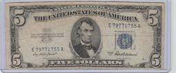 1953A U.S. $5.00 BLUE SEAL SILVER CERTIFICATE