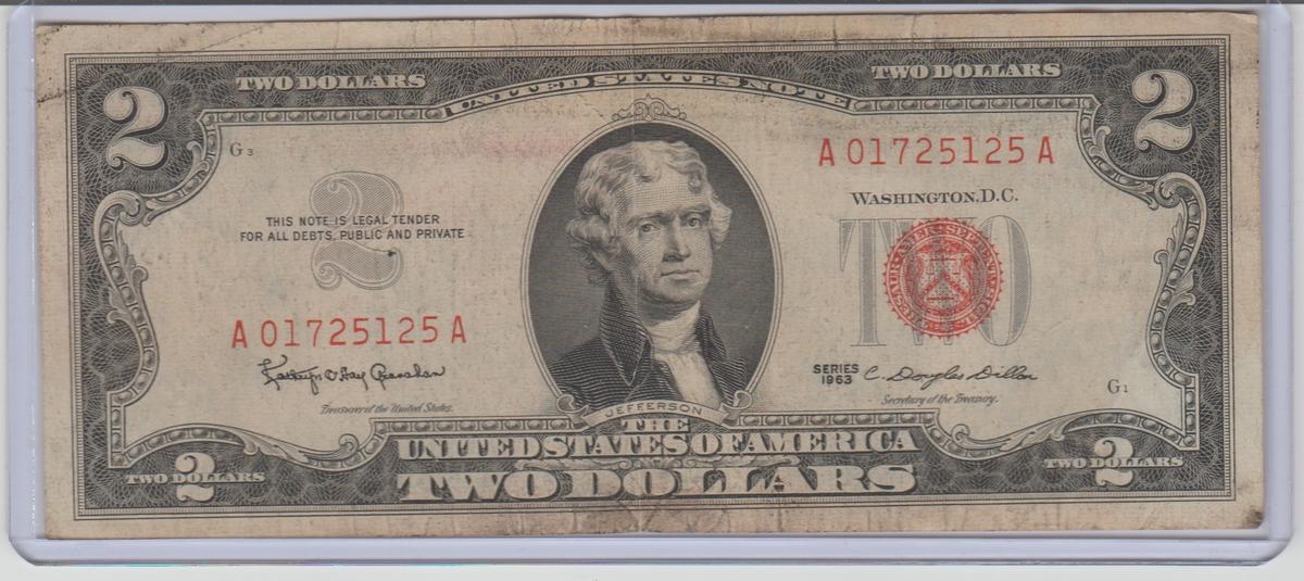 1963 U.S. $2.00 RED SEAL UNITED STATES NOTE