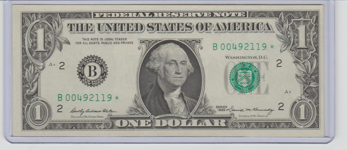 1969 UNC. U.S. $1.00 STAR FEDERAL RESERVE NOTE