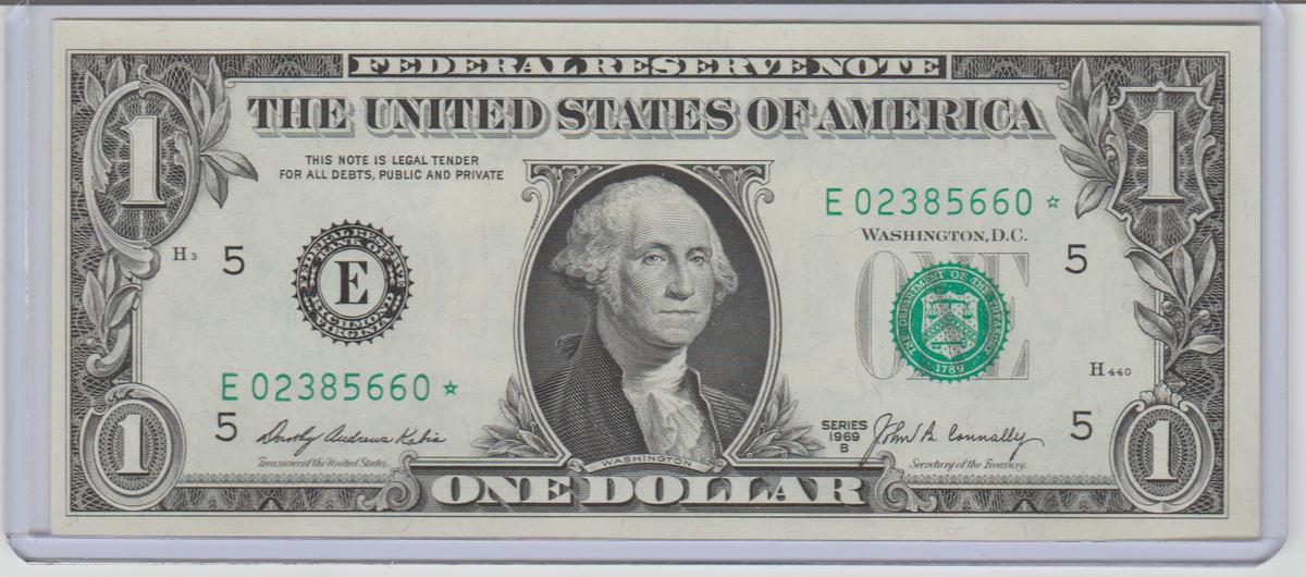 1969B UNC. U.S. $1.00 STAR FEDERAL RESERVE NOTE