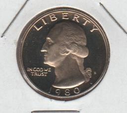 1980S PROOF TYPE 2 WASHINGTON QUARTER