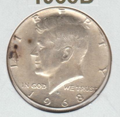 1968D UNC. SILVER KENNEDY HALF DOLLAR