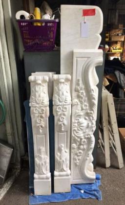 Hand Carved White Marble Fireplace Mantel Set