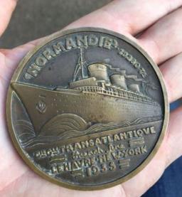 Deco 1935 SS Normandie French Transatlantic Lines Bronze Medal