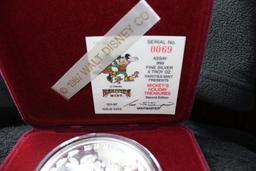 1987 Mickey Mouse 5 oz. .999 Silver " MERRY CHRISTMAS & HAPPY NEW YEAR- WALT DISNEY NO. 0069" COA &