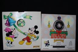 Mickey Mouse Holiday Treasures Coin 1990-91 .999 Fine Silver Limited Edition Disney/Rarities Mint