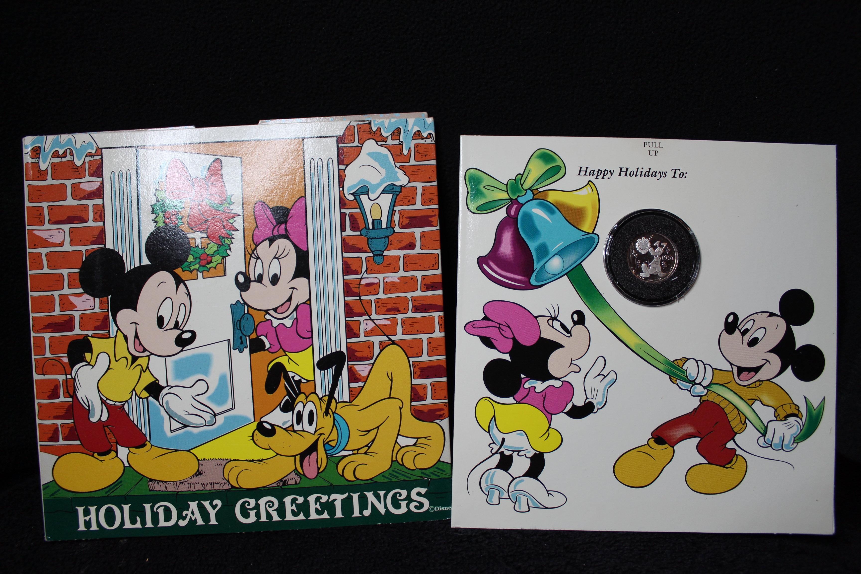 Mickey Mouse Holiday Treasures Coin 1990-91 .999 Fine Silver Limited Edition Disney/Rarities Mint