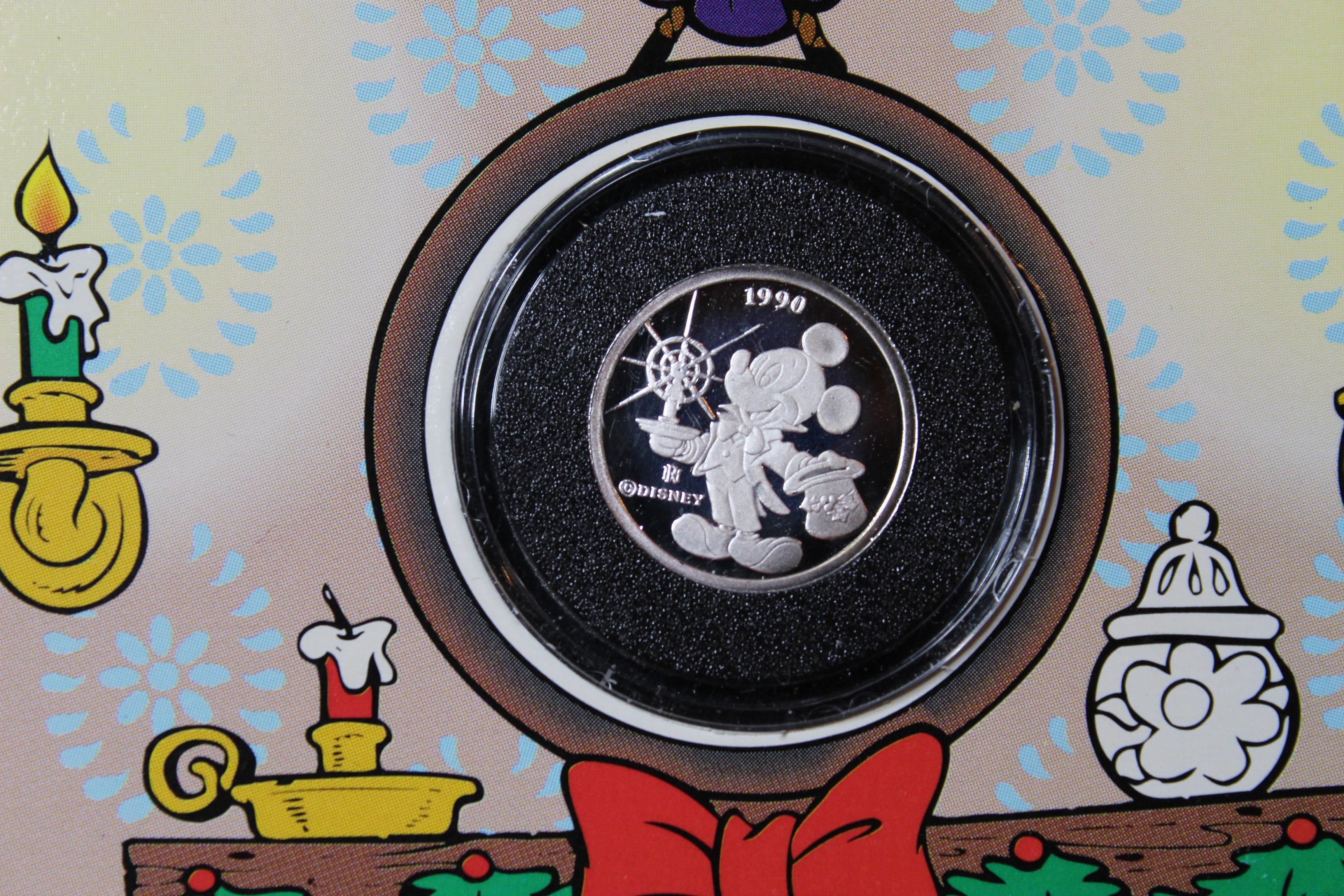 Mickey Mouse Holiday Treasures Coin 1990-91 .999 Fine Silver Limited Edition Disney/Rarities Mint