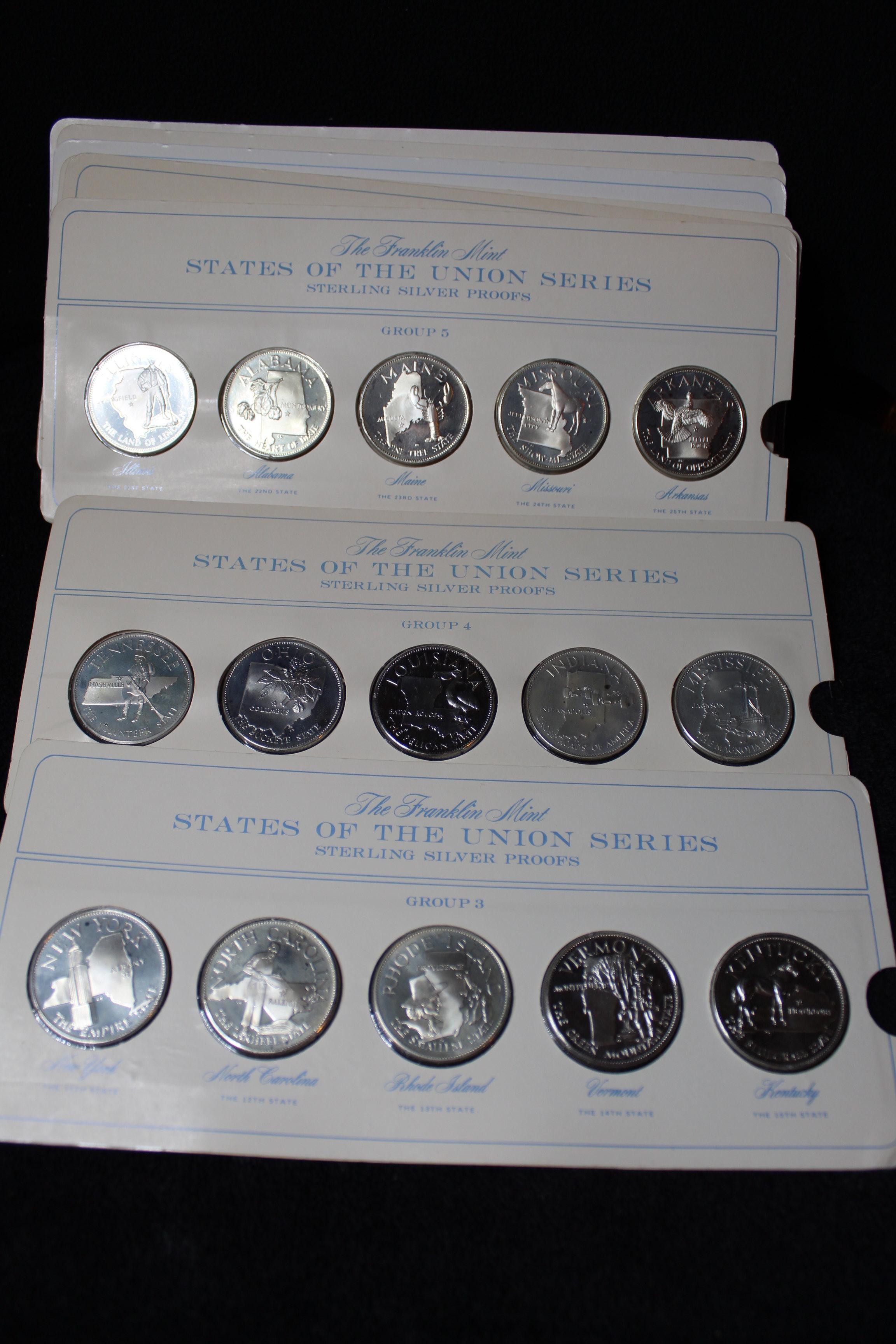 Complete Pristine Franklin Mint 'States of the Union Series' Sterling Silver 50 pc Set OGP