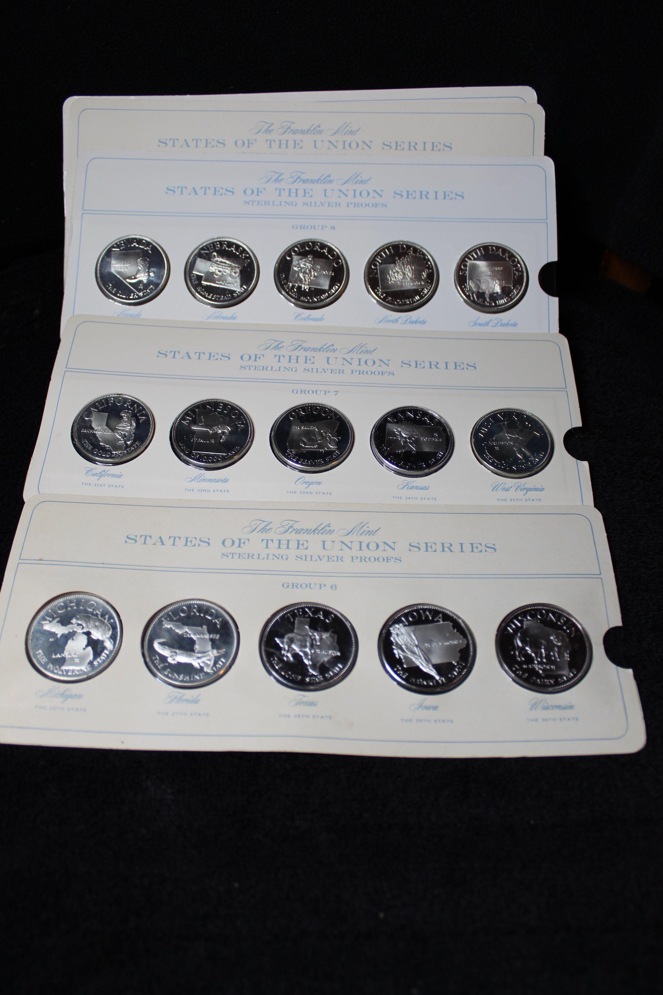 Complete Pristine Franklin Mint 'States of the Union Series' Sterling Silver 50 pc Set OGP