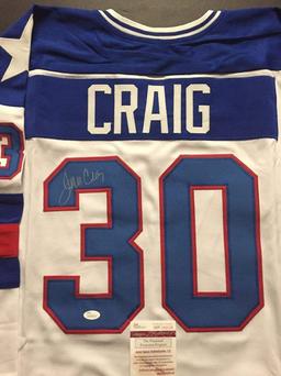 Autographed/Signed Jim Craig White Team USA Miracle On Ice 1980 Olympics Hockey Jersey JSA COA